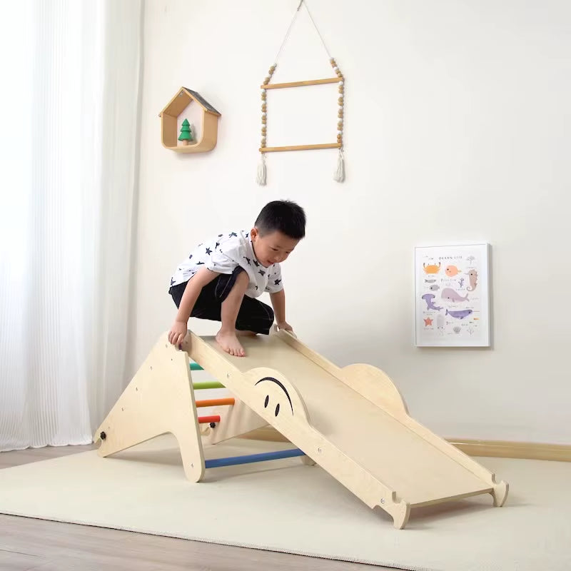 Montessori Wooden Learning Tower Foldable Toys Slide Indoor Combination Climbing Frame for Kids Toddlers