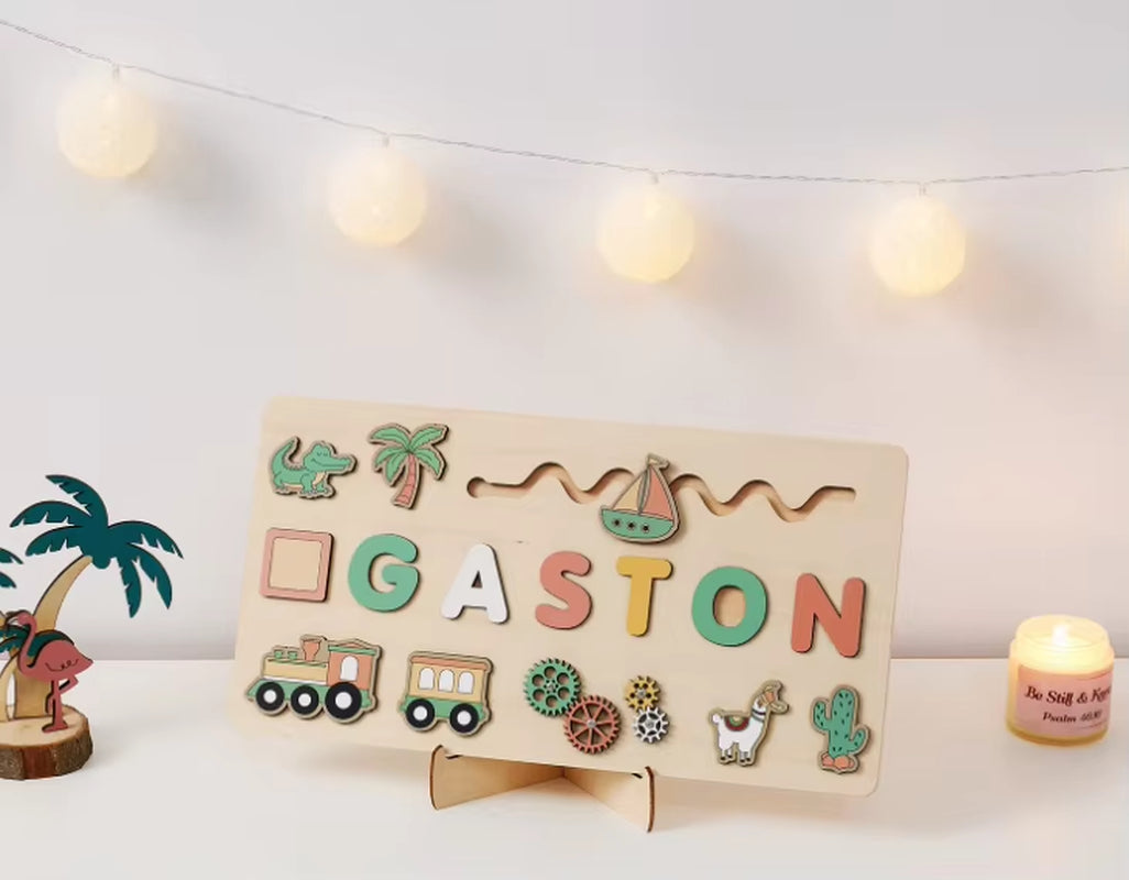 Novacross Montessori Multi-Function Busy Board Customizable First Name Jigsaw Puzzle Toy Wood Crafts Wooden Boxes Wall Signs