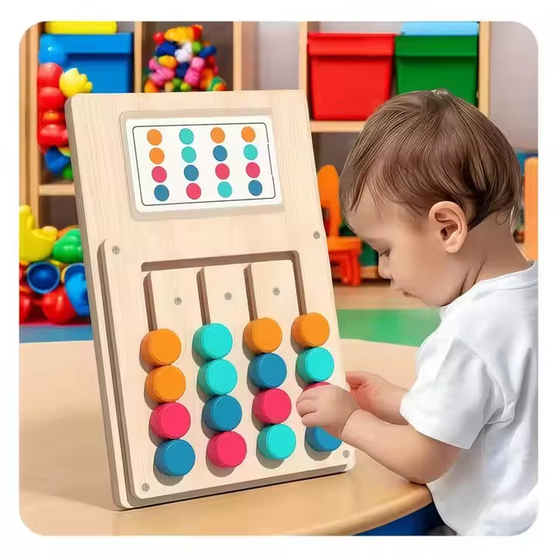 Kids Montessori Creative Logical Thinking Training Color Matching Game Wooden Puzzle Board Kids Wooden Slide Puzzle Game