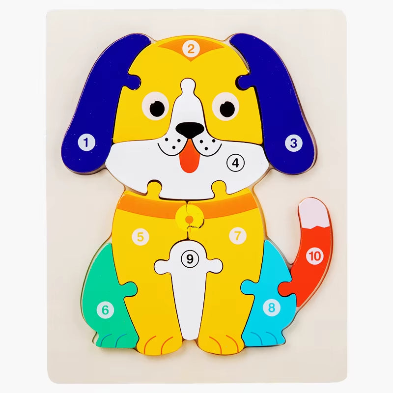 Cute Dog Wooden Puzzle Toys Animal Jigsaw Puzzles Montessori Toys Learning Educational Christmas Birthday Gifts Children Toys