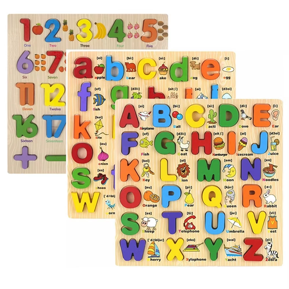Wooden Letter Puzzles Number Puzzles Capital and Lowercase Letter Puzzles Color Classification Montessori Teaching Aids