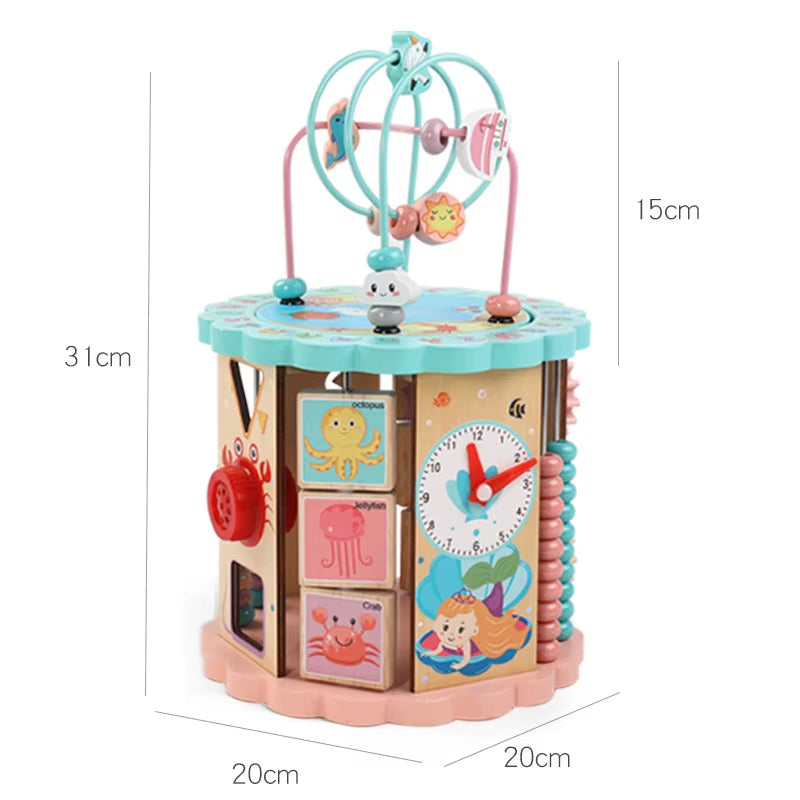 Wooden Activity Cube with Bead Maze 8-In-1 Shape Sorter Toy for Baby'S & Toddlers Multipurpose Educational Toys