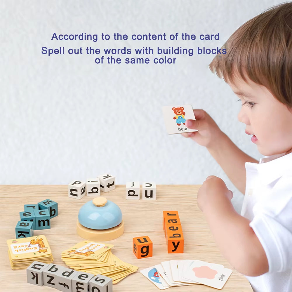 Montessori Learning and Educational Toys Gifts for Kids 3 4 5 Years Wooden Reading Blocks Toys Wooden Spelling Toy