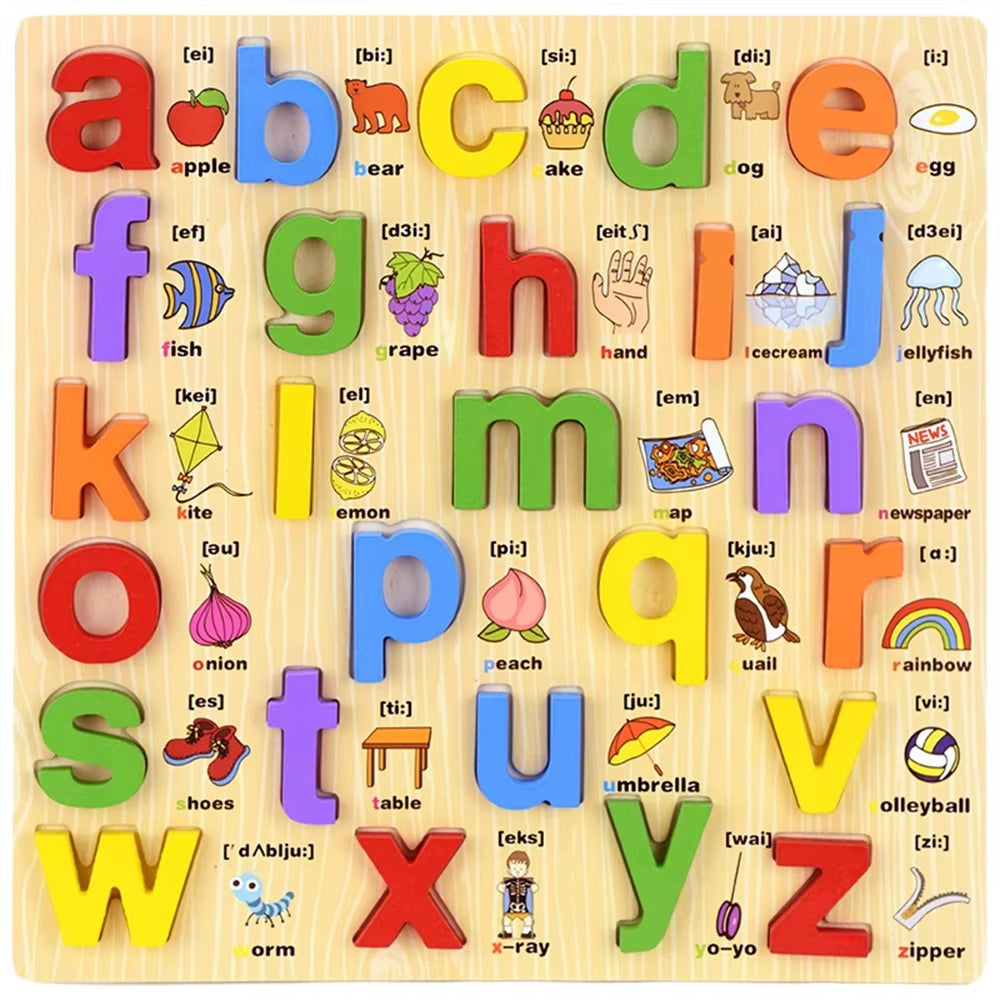 Wooden Letter Puzzles Number Puzzles Capital and Lowercase Letter Puzzles Color Classification Montessori Teaching Aids
