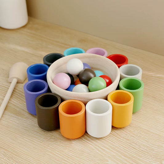 Wooden Learning Toy for Children Montessori 12-Color Wooden Sorting Cups Educational Color Recognition Toy for Kids Color