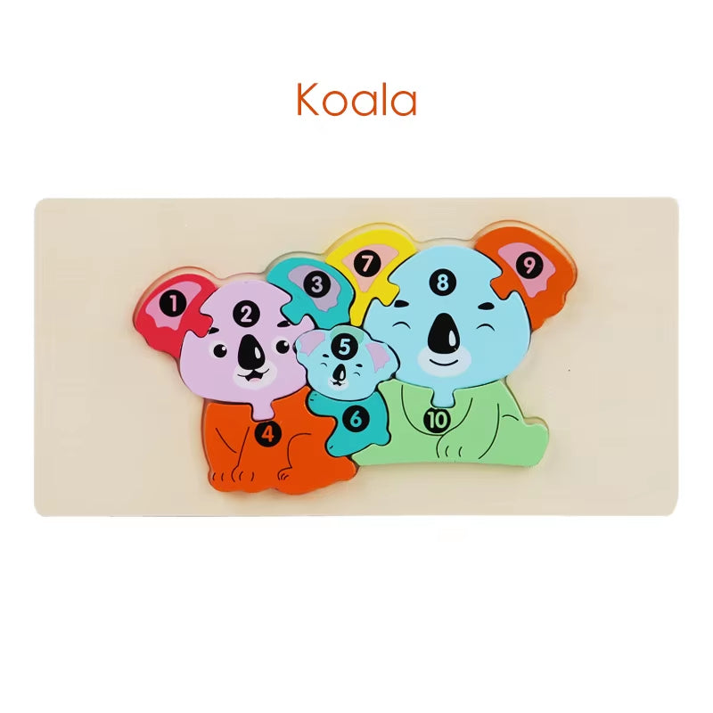 2024 Popular Funny Wooden 3D Puzzle Game Montessori Educational for Children Learning Jigsaw Wooden Animal Family Puzzle