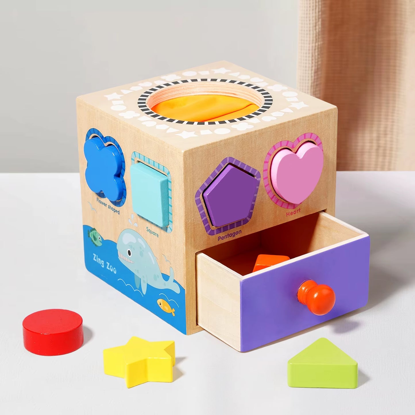 Montessori Multi-Functional Wooden Coin Box Sensory Shape Matching Toy for Early Educational Learning