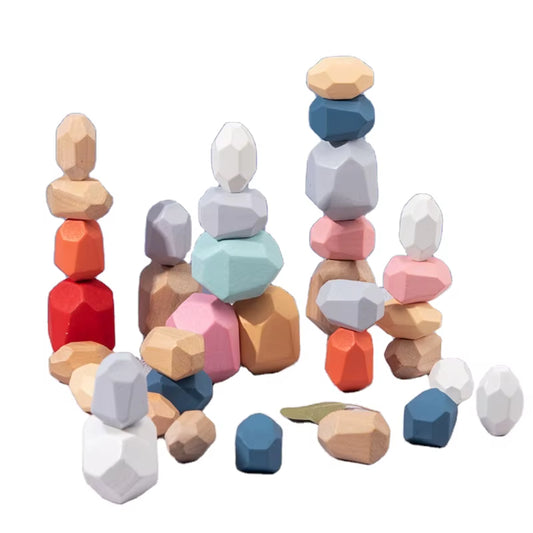 Wooden Toys Montessori Toy 16 Pcs Creative Wooden Stone Stacking Rainbow Game Balancing Building Blocks Wood Toy Gift