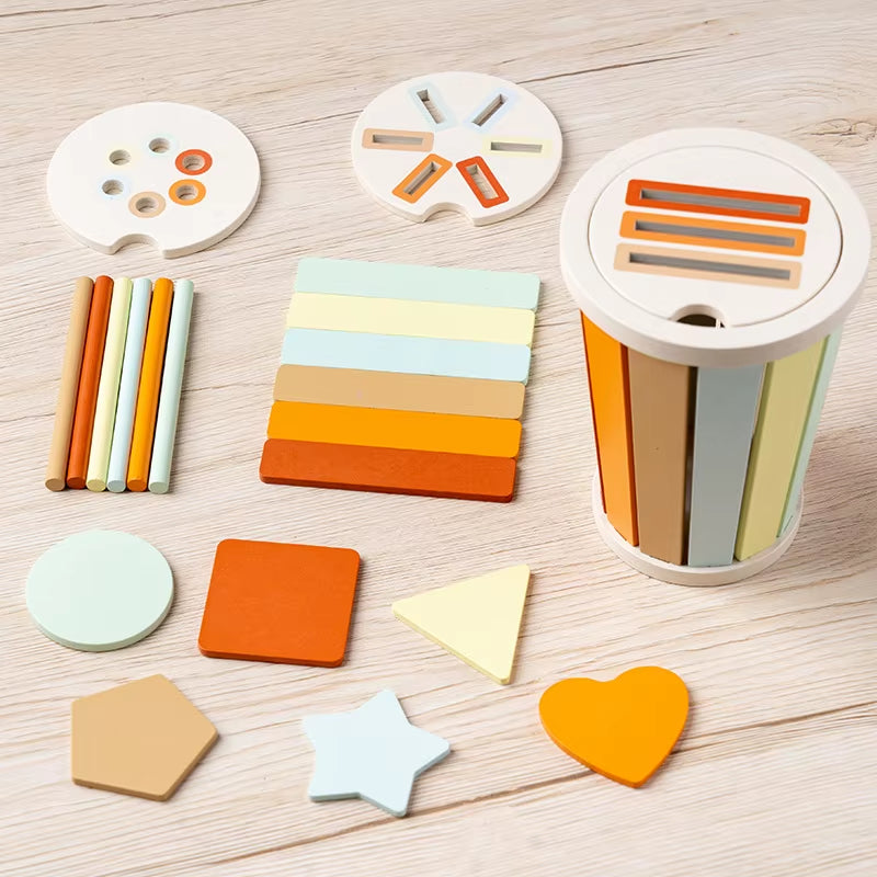 Wooden Shape Sorter Stacking Toy Fine Motor Skills Educational Toys Birthday Gifts for 12-18 Months Baby Montessori Toys