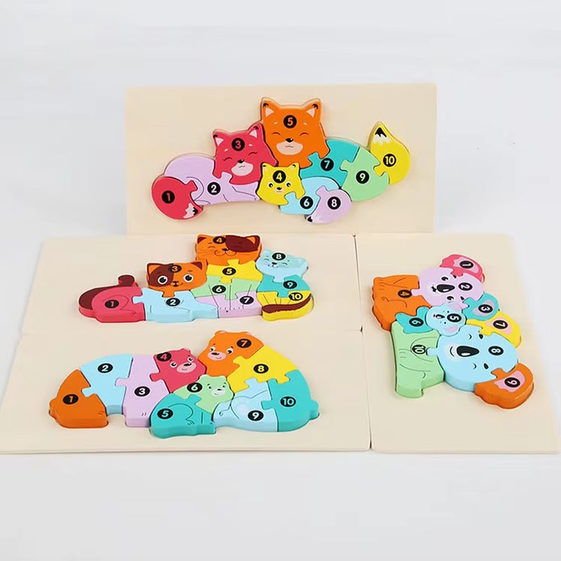 2024 Popular Funny Wooden 3D Puzzle Game Montessori Educational for Children Learning Jigsaw Wooden Animal Family Puzzle