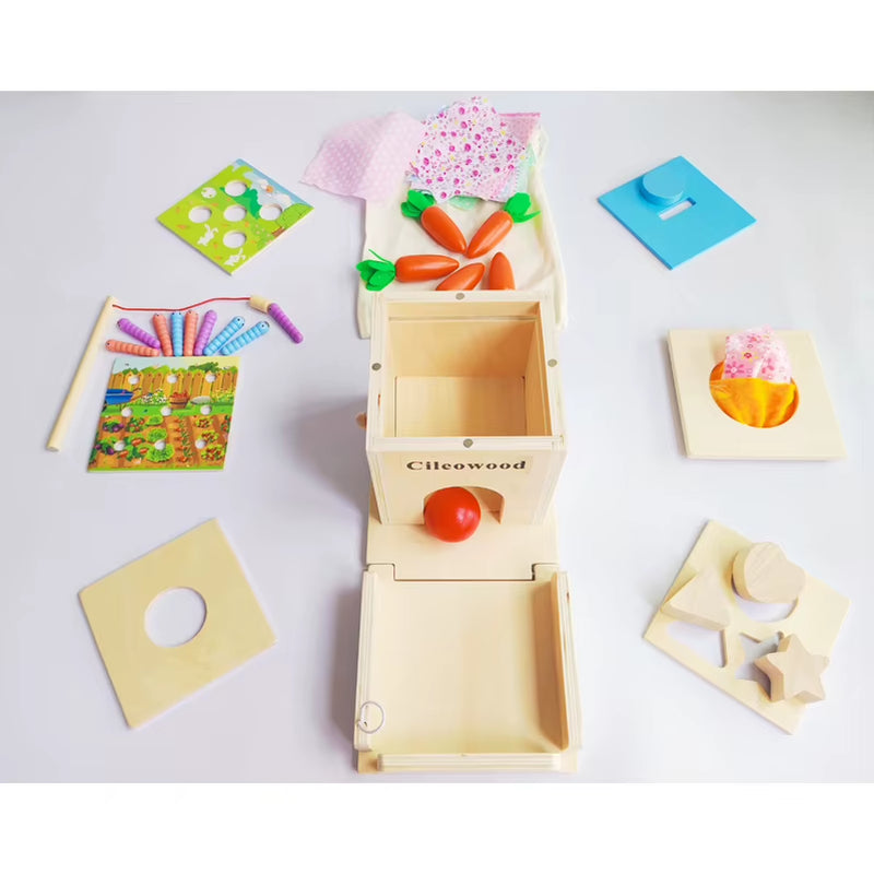 Dropshipping 4 in 1 Educational Montessori Toys Waldorf Object Coin Tissue Permanence Box Developmental Educational Wooden Toys