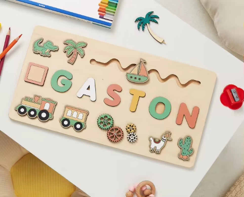 Novacross Montessori Multi-Function Busy Board Customizable First Name Jigsaw Puzzle Toy Wood Crafts Wooden Boxes Wall Signs