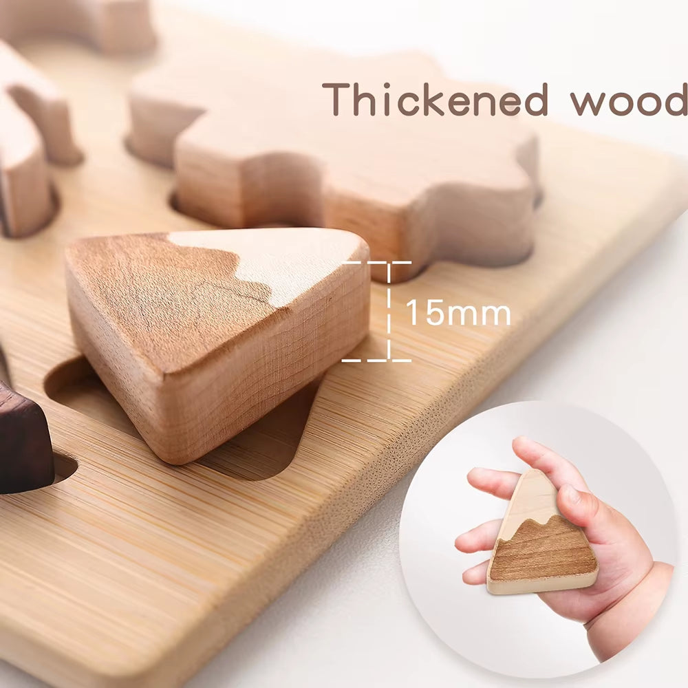 Wooden Star and Moon Puzzle, Montessori Educational Toy, Early Learning Shape Matching Game for Kids, Develops Hand-On Skills