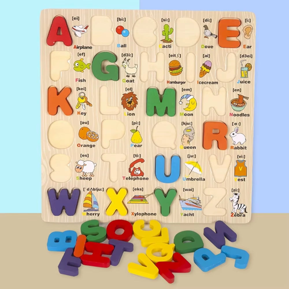 Wooden Letter Puzzles Number Puzzles Capital and Lowercase Letter Puzzles Color Classification Montessori Teaching Aids
