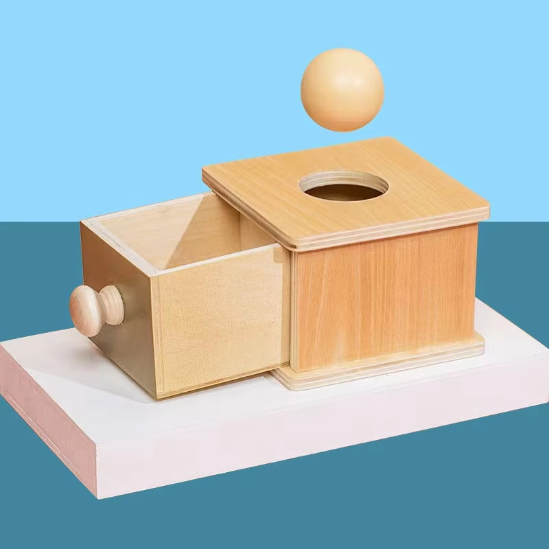 Unisex Montessori Early Education Target Box Wooden Science Education Tool Pull Ball Box Coin Box Textile Drum Toy Set