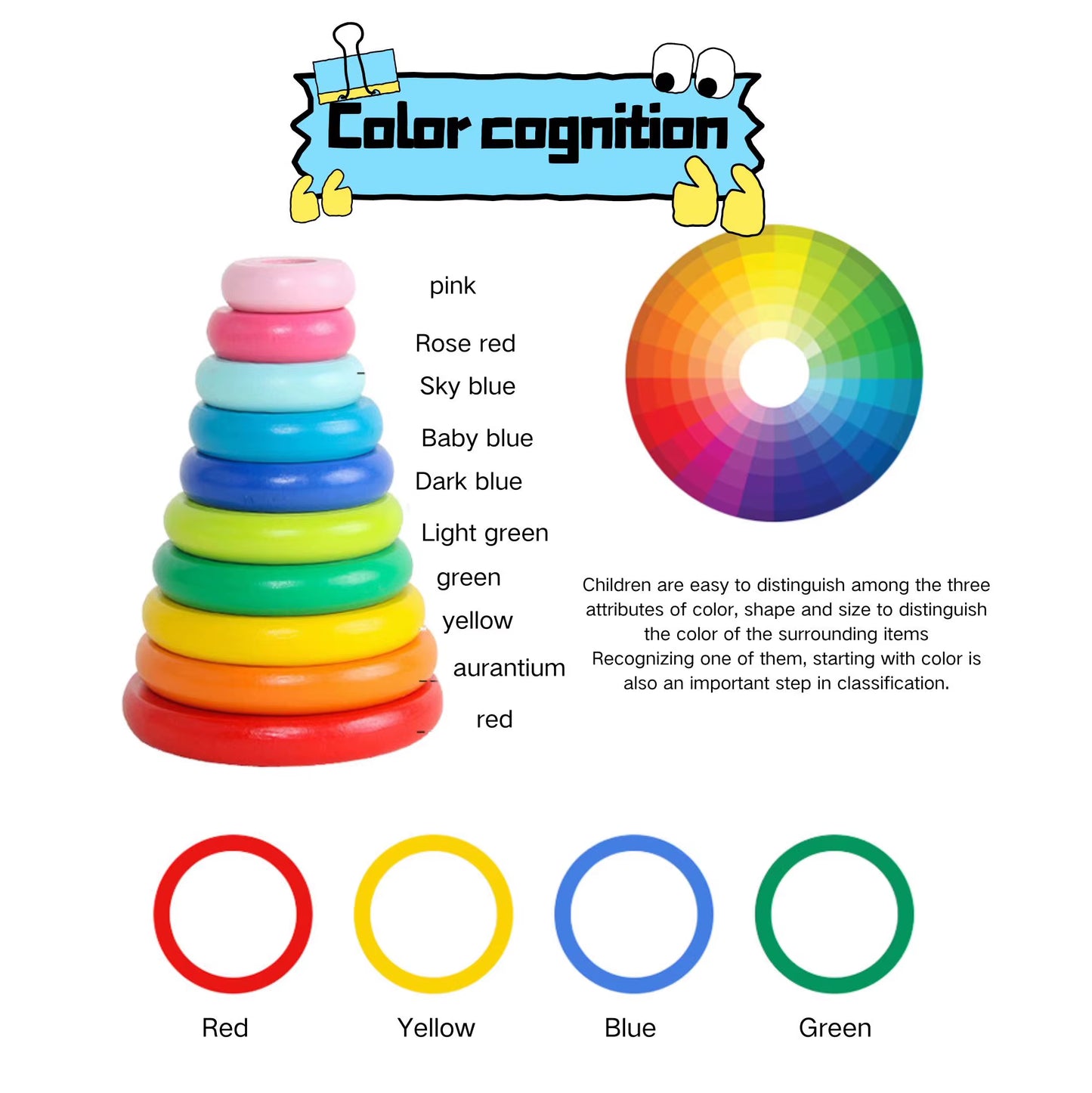 Wooden Stacked Toys Wooden Colorful Jigsaw Puzzles with Storage Box Montessori Stacking Toy Mathematics Teaching Aids