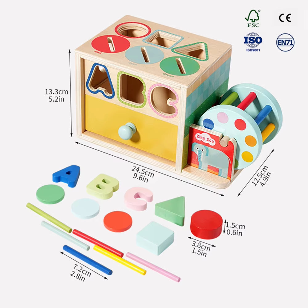 Montessori Multi-Functional Wooden Coin Box Sensory Shape Matching Toy for Early Educational Learning