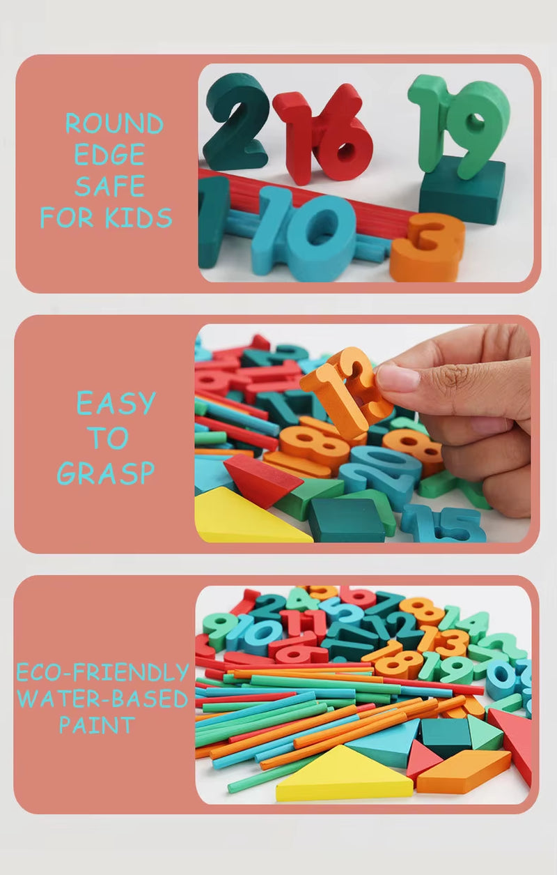 Wooden Math Learning Setgeometry and Arithmetic Educational Toy Montessori-Inspired Early Learning Puzzle Develops Math Skills