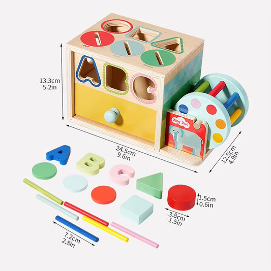 Montessori Multi-Functional Wooden Coin Box Sensory Shape Matching Toy for Early Educational Learning