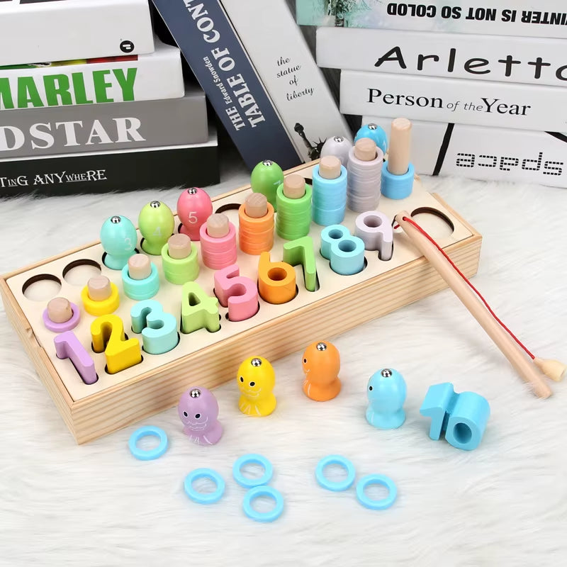 Baby Wooden Montessori Toys Digit Magnetic Games Fishing Toys Game Catch Worm Educational Puzzle Toys for Children Gifts
