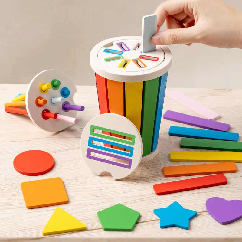 Wooden Shape Sorter Stacking Toy Fine Motor Skills Educational Toys Birthday Gifts for 12-18 Months Baby Montessori Toys