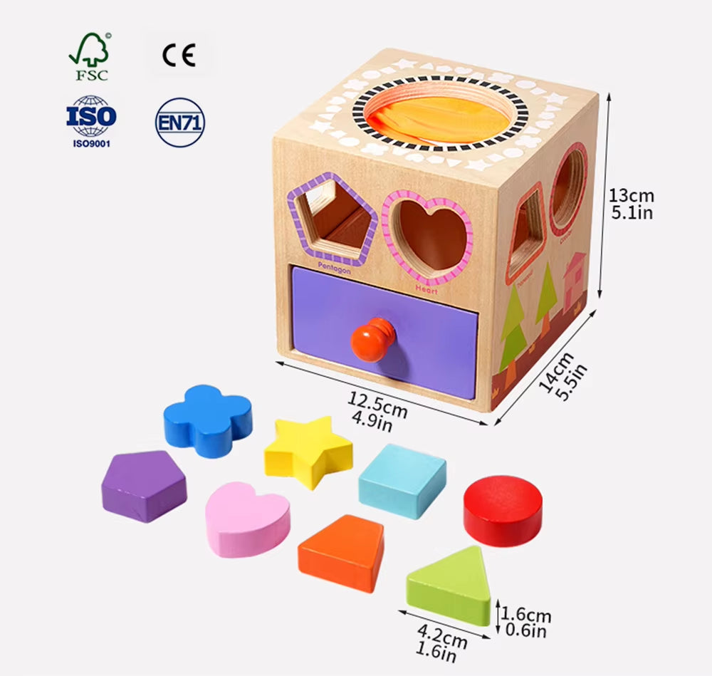 Montessori Multi-Functional Wooden Coin Box Sensory Shape Matching Toy for Early Educational Learning