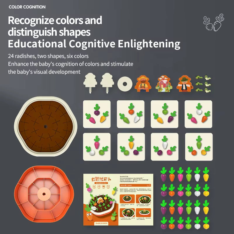 Radish Pulling Toy 1-4 Years Montessori Early Education Multi-Functional Boys and Girls Baby Children Patchwork Teaching AIDS