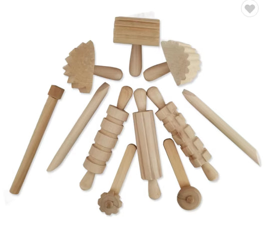 Etsy Reggio 12Pcs All-In-One Playdough/Slime Cutter Wooden Play Dough Kit Tools Montessori Playdough Stamp Toy Set