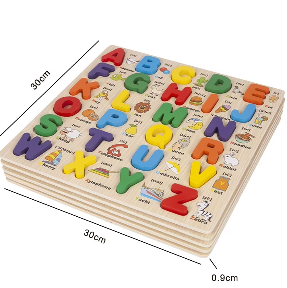 Wooden Letter Puzzles Number Puzzles Capital and Lowercase Letter Puzzles Color Classification Montessori Teaching Aids