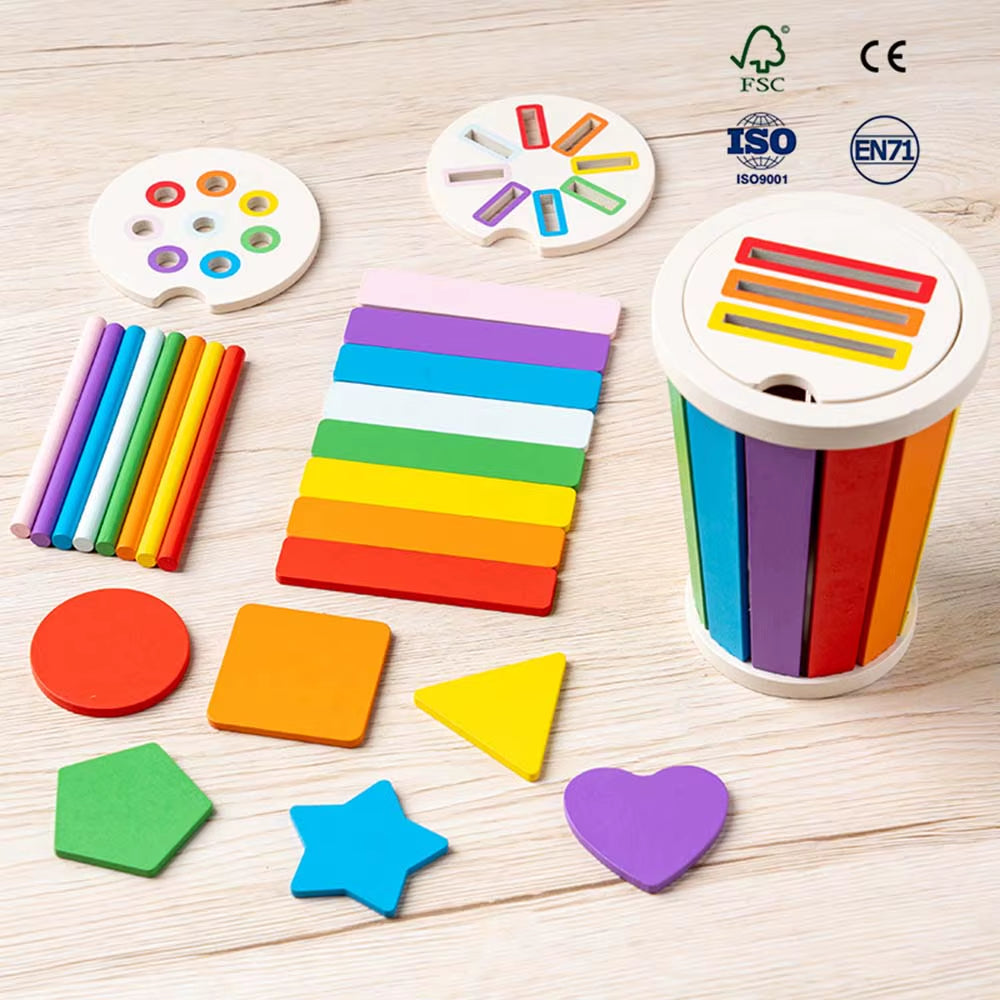 Wooden Shape Sorter Stacking Toy Fine Motor Skills Educational Toys Birthday Gifts for 12-18 Months Baby Montessori Toys