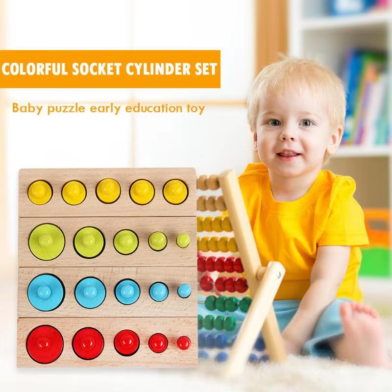Kids Montessori Toys Colorful Socket Cylinder Set Beech Wood Multicolor Blocks Early Educational Math Teaching Toys