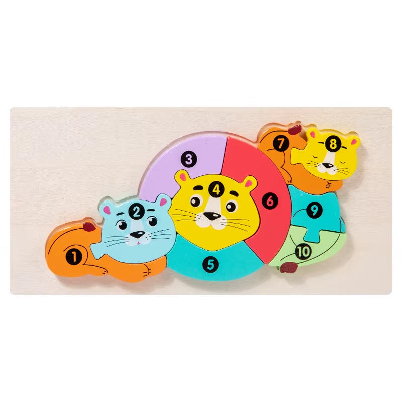 2024 Popular Funny Wooden 3D Puzzle Game Montessori Educational for Children Learning Jigsaw Wooden Animal Family Puzzle
