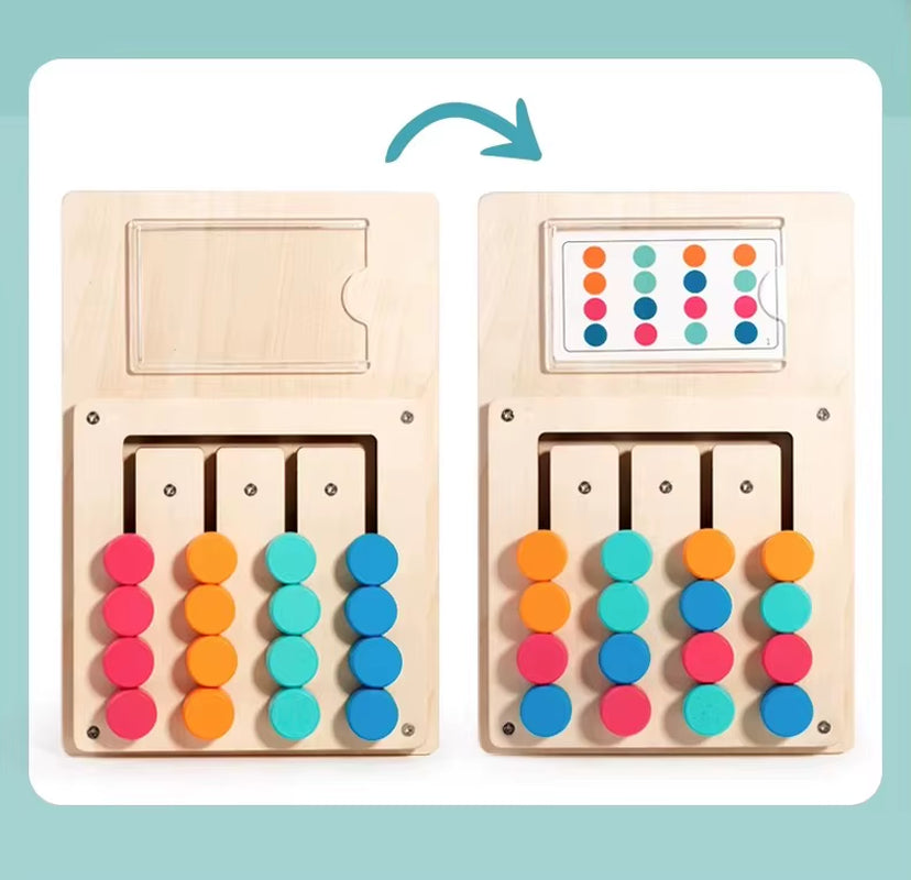 Kids Montessori Creative Logical Thinking Training Color Matching Game Wooden Puzzle Board Kids Wooden Slide Puzzle Game