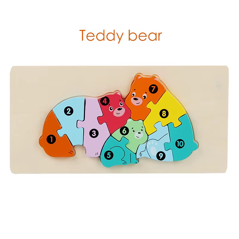 2024 Popular Funny Wooden 3D Puzzle Game Montessori Educational for Children Learning Jigsaw Wooden Animal Family Puzzle