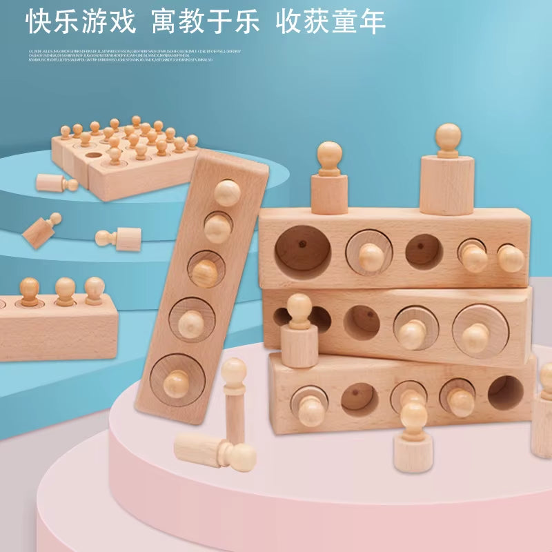 Kids Montessori Toys Colorful Socket Cylinder Set Beech Wood Multicolor Blocks Early Educational Math Teaching Toys