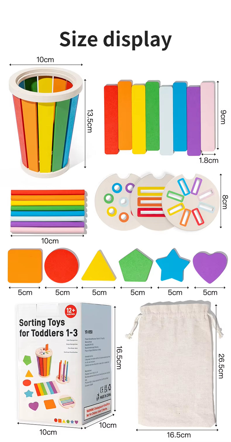 Wooden Shape Sorter Stacking Toy Fine Motor Skills Educational Toys Birthday Gifts for 12-18 Months Baby Montessori Toys