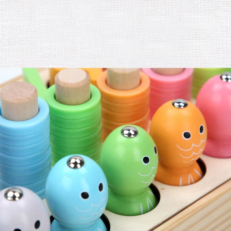 Baby Wooden Montessori Toys Digit Magnetic Games Fishing Toys Game Catch Worm Educational Puzzle Toys for Children Gifts