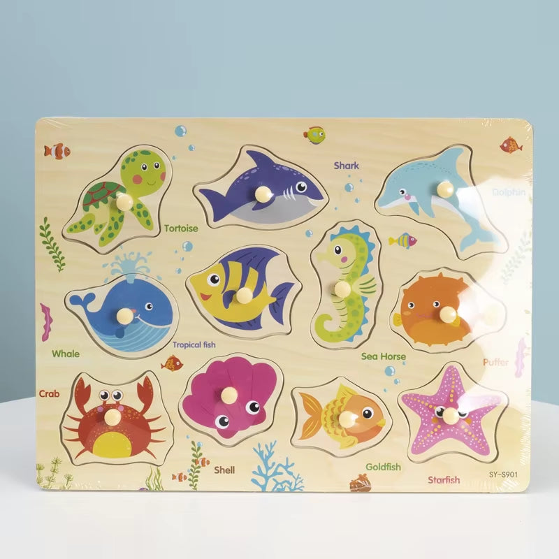 Montessori Baby Educational Toys for Children Baby Game Puzzle Board Jigsaw Child Puzzle Wooden Puzzles for Kids 2 3 Year