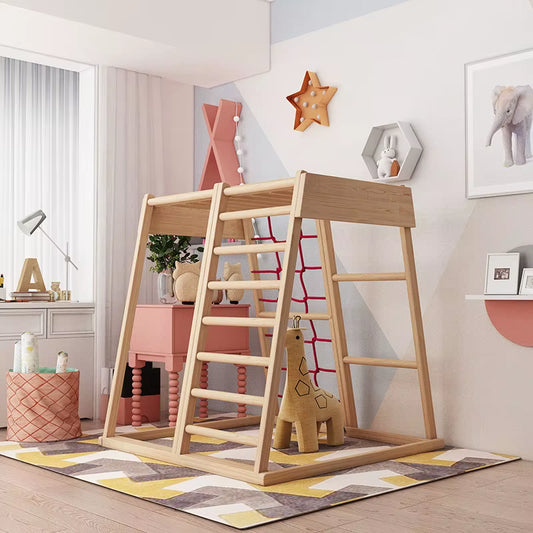 Baby Sense Training Equipment Children'S Solid Wood Climbing Frame Home Swing Ring Combination Frame Wooden Indoor Slide