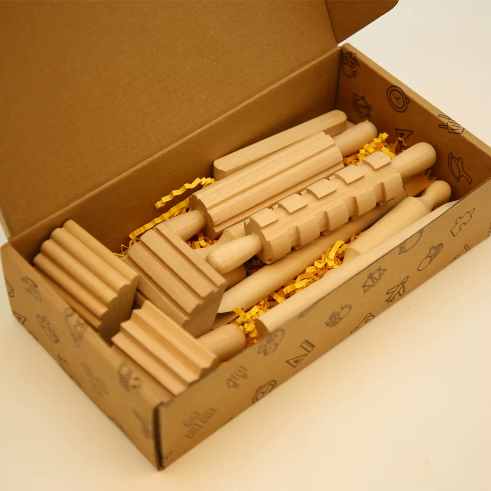 Etsy Reggio 12Pcs All-In-One Playdough/Slime Cutter Wooden Play Dough Kit Tools Montessori Playdough Stamp Toy Set