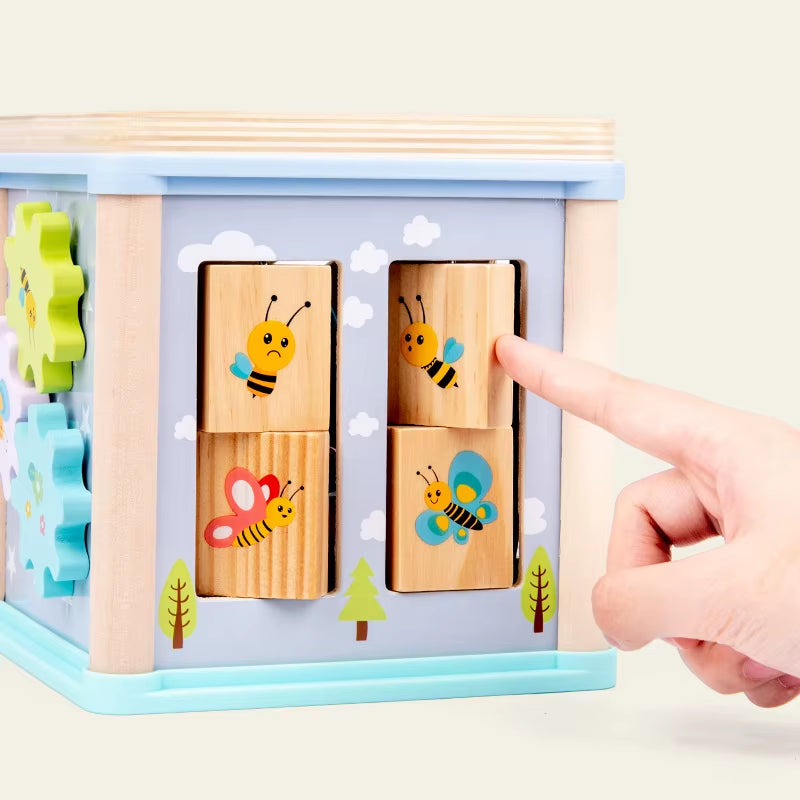 Children'S Wooden Five-In-One Multifunctional Four-Sided Beaded Children'S Educational and Interesting Animal Cognitive Toy