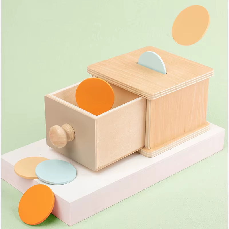Unisex Montessori Early Education Target Box Wooden Science Education Tool Pull Ball Box Coin Box Textile Drum Toy Set
