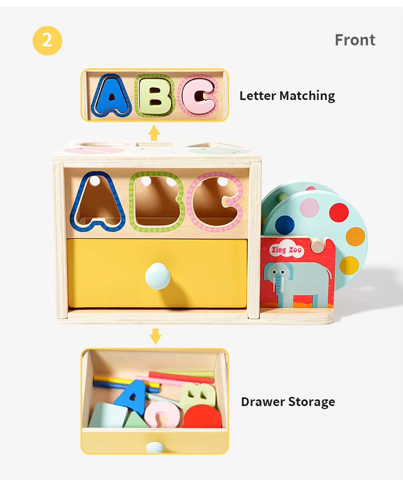 Montessori Multi-Functional Wooden Coin Box Sensory Shape Matching Toy for Early Educational Learning