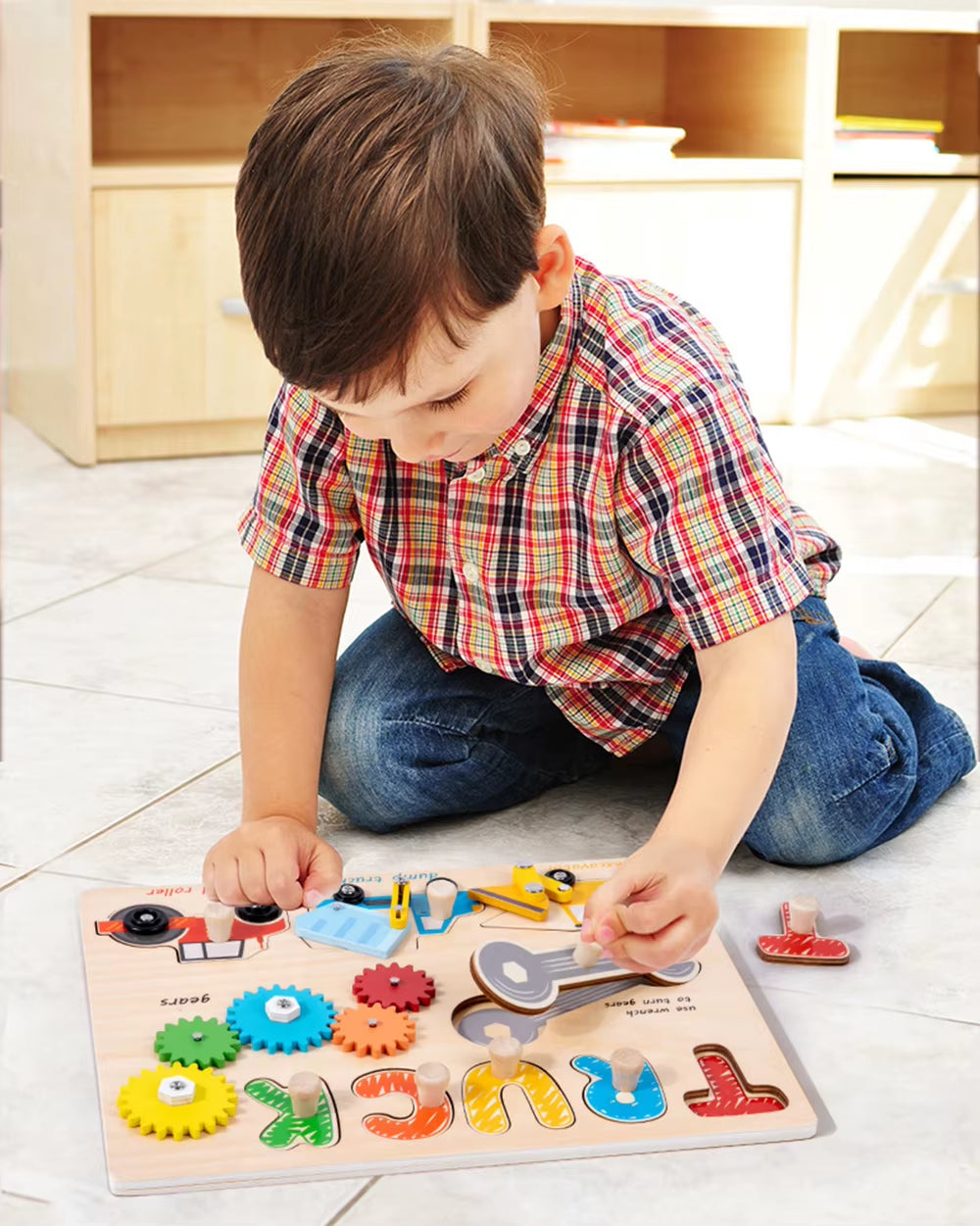 Children'S Wooden Montessori Early Education AIDS Multi-Functional Busy Board Three-Dimensional Jigsaw Puzzle Board