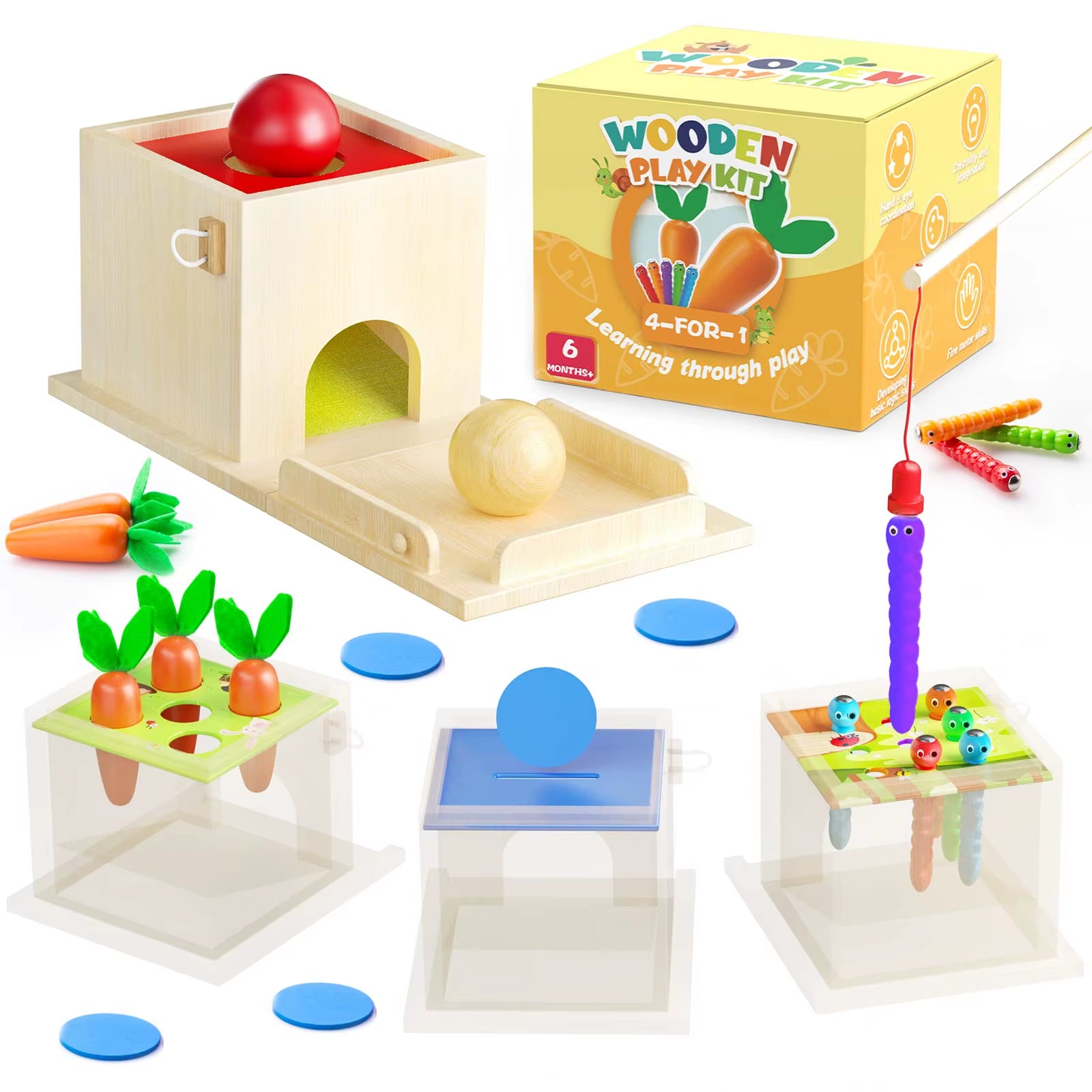 Dropshipping 4 in 1 Educational Montessori Toys Waldorf Object Coin Tissue Permanence Box Developmental Educational Wooden Toys