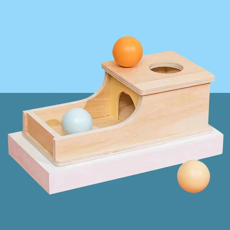 Unisex Montessori Early Education Target Box Wooden Science Education Tool Pull Ball Box Coin Box Textile Drum Toy Set