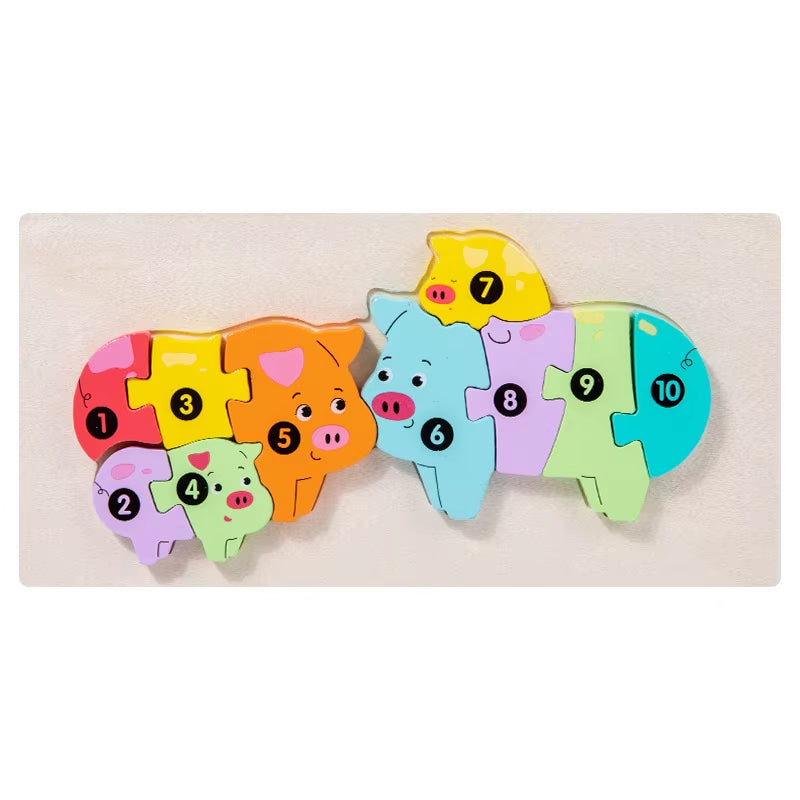 2024 Popular Funny Wooden 3D Puzzle Game Montessori Educational for Children Learning Jigsaw Wooden Animal Family Puzzle