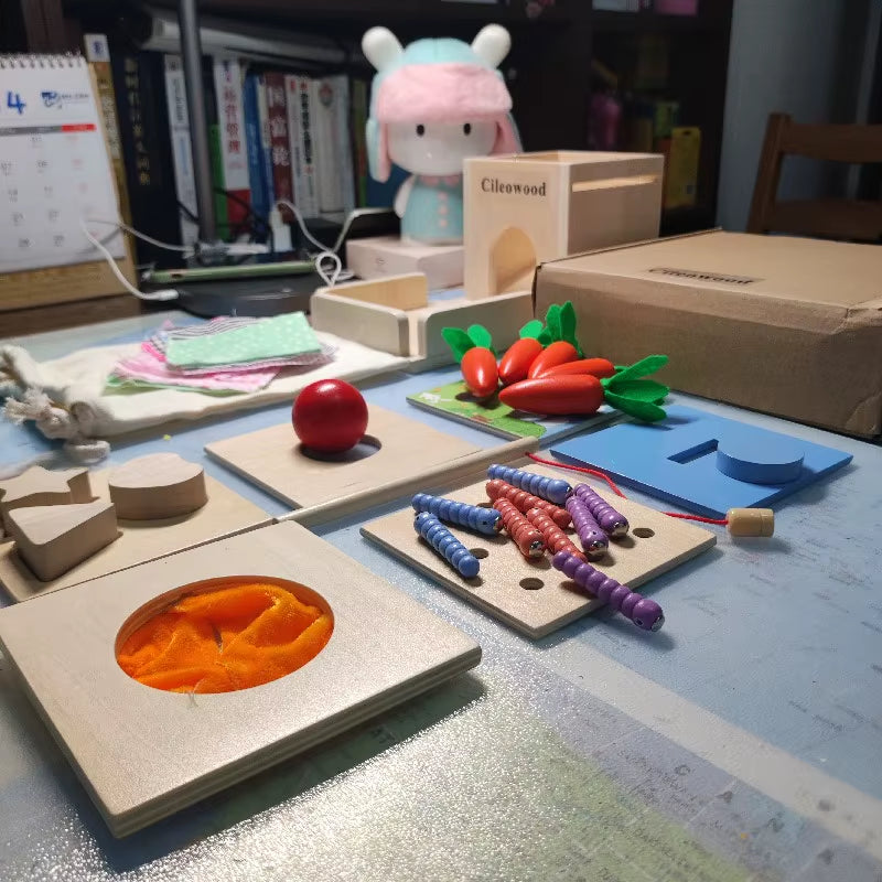 Dropshipping 4 in 1 Educational Montessori Toys Waldorf Object Coin Tissue Permanence Box Developmental Educational Wooden Toys