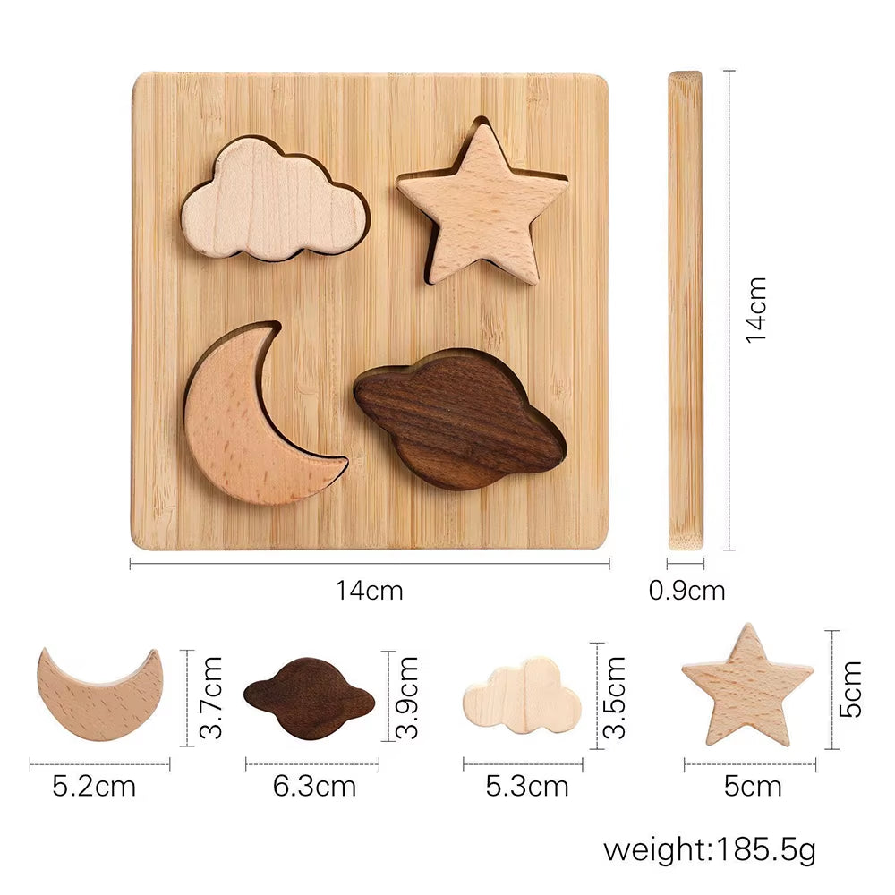 Wooden Star and Moon Puzzle, Montessori Educational Toy, Early Learning Shape Matching Game for Kids, Develops Hand-On Skills