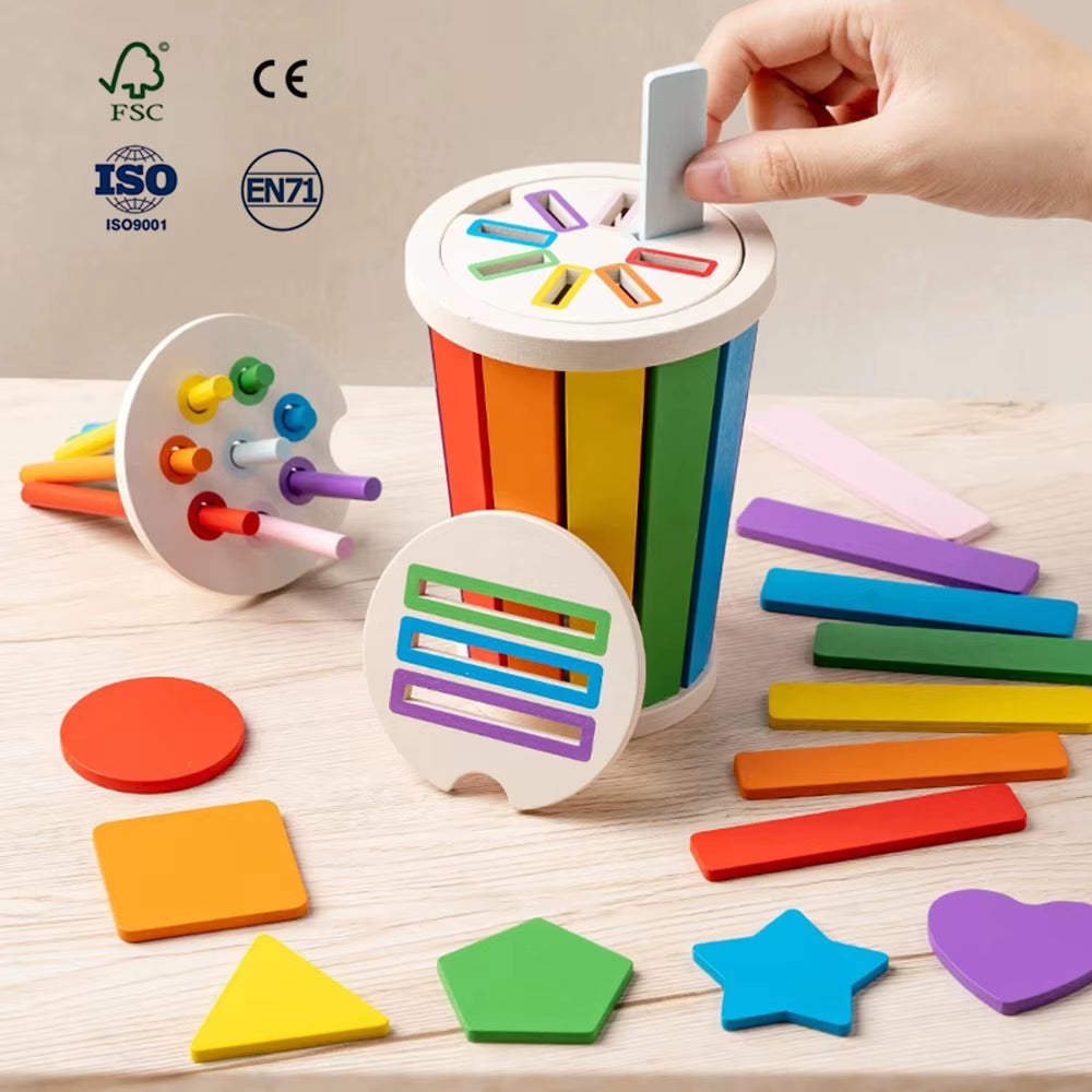 Wooden Shape Sorter Stacking Toy Fine Motor Skills Educational Toys Birthday Gifts for 12-18 Months Baby Montessori Toys